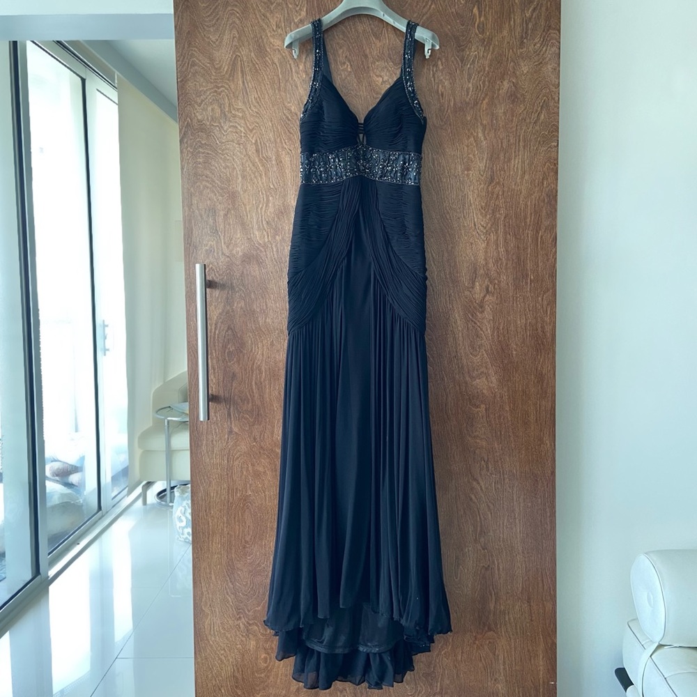 GORGEOUS Sue Wong Ornate Beaded Chiffon Black Rhinestones Evening Gown